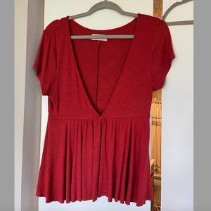Deep V-Neck Red Flowy Top
